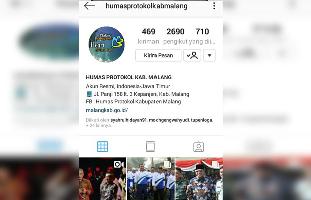 Screenshot akun Instagram Humas dan Protokol Kabupaten Malang. (@humasprotolkabmalang)