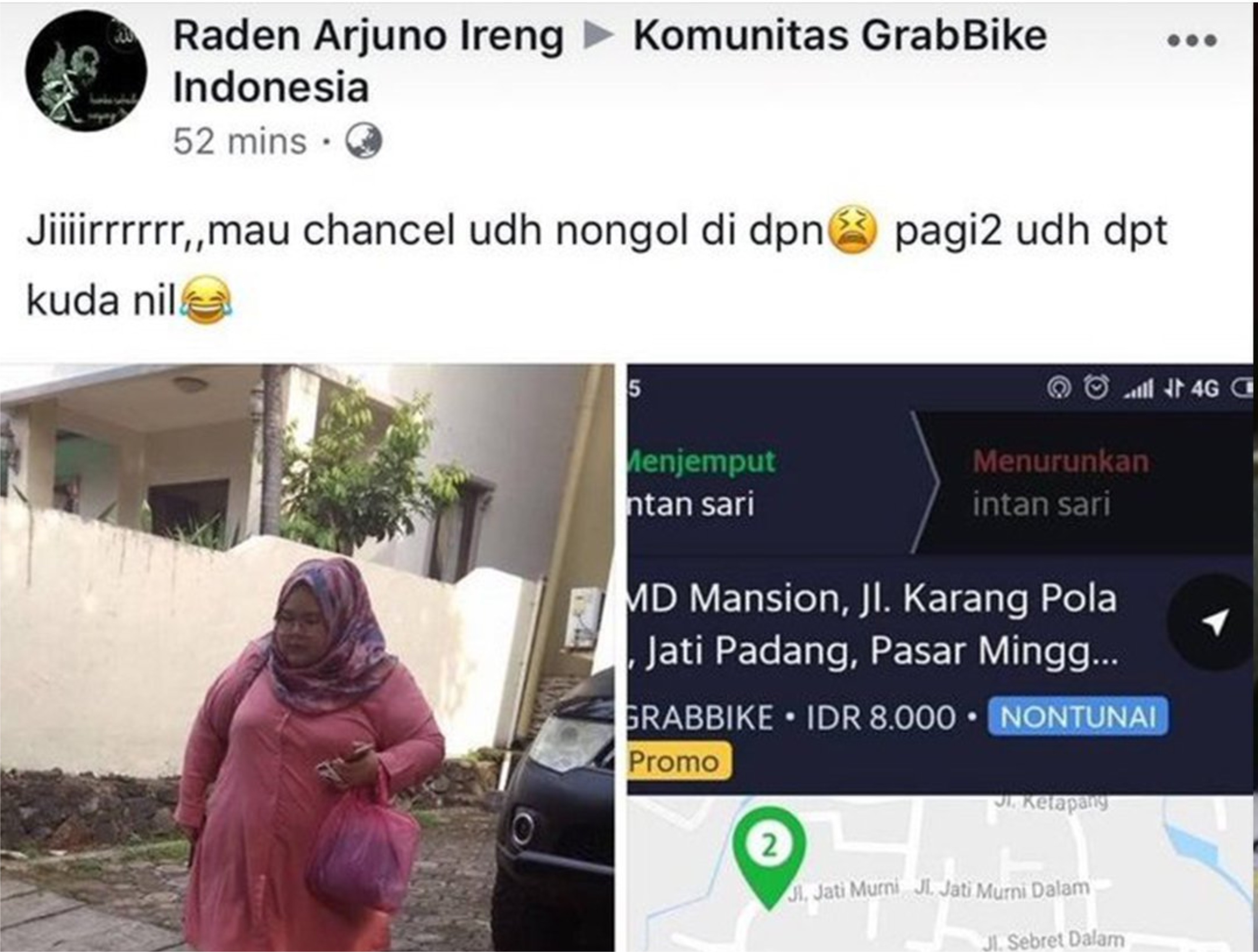 Screenshot postingan driver Ojol yang melakukan body shaming konsumennya (Ist)