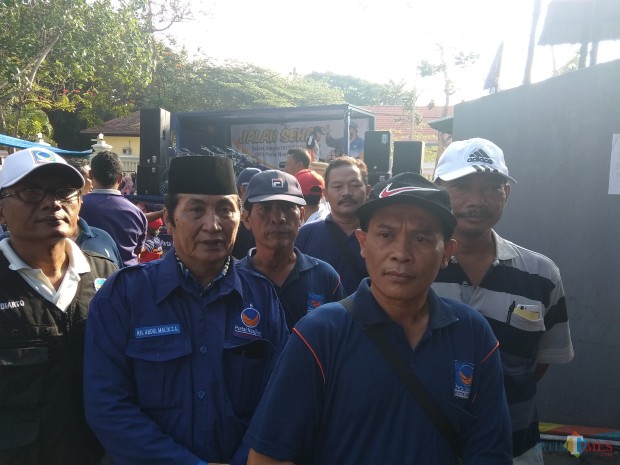 Nafis Kurtubi Ketua DPD partai Nasdem saat memberikan keterangan di acara HUT yang ke 7.(eko Arif s /JatimTimes)