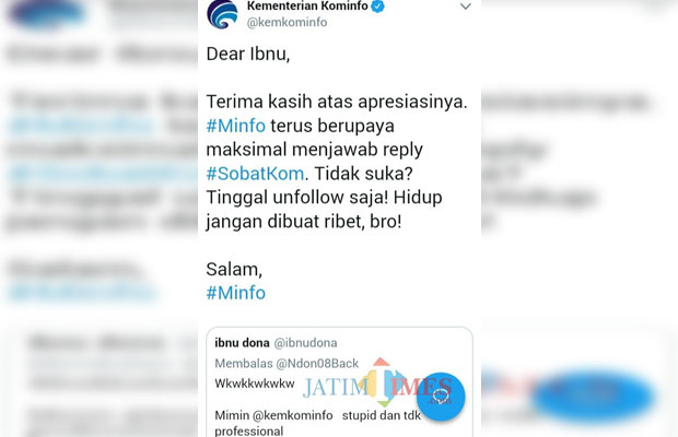 Screenshoot @kemkominfo atas pertanyaan warganet