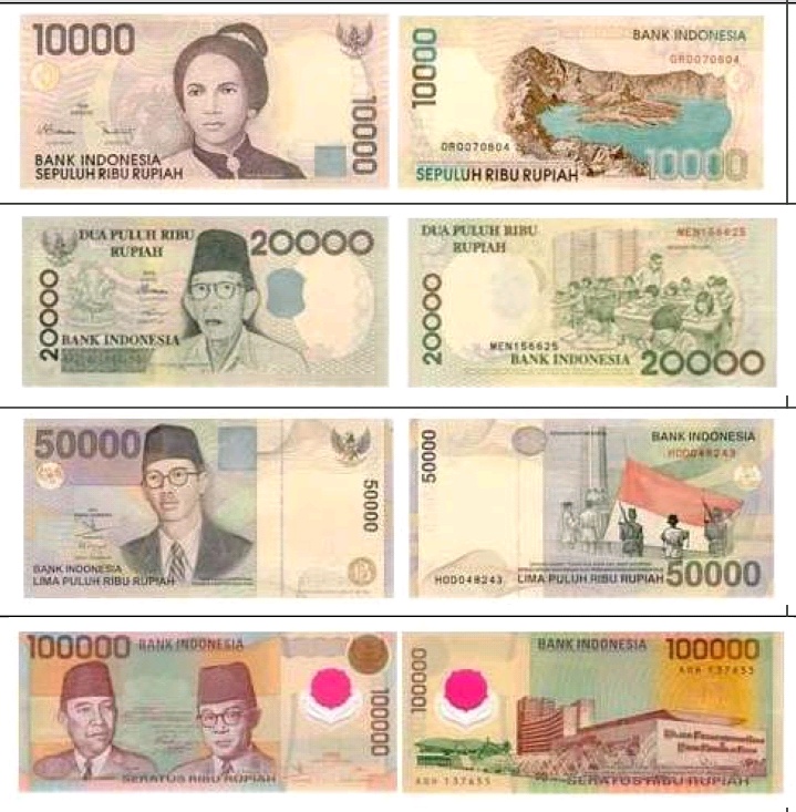 Empat uang kertas emisi 1998 - 1999 yang di tarik BI. (foto: ist BI)