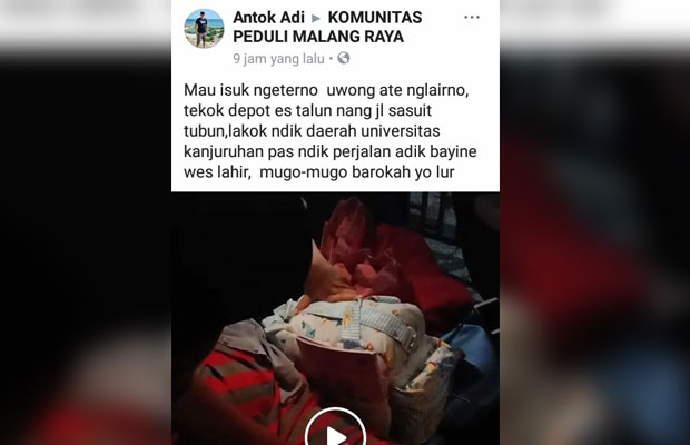 Tangkapan layar unggahan di Facebook terkait peristiwa perempuan melahirkan di dalam mobil Grab di Kota Malang. (Foto: Dokumen MalangTIMES)