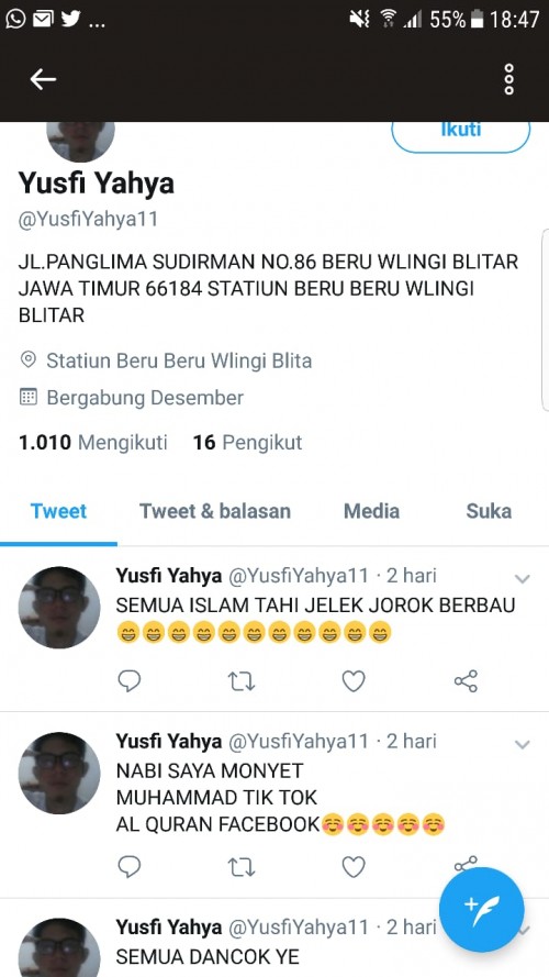 Beberapa unggahan akun Twitter @YusfiYahya11