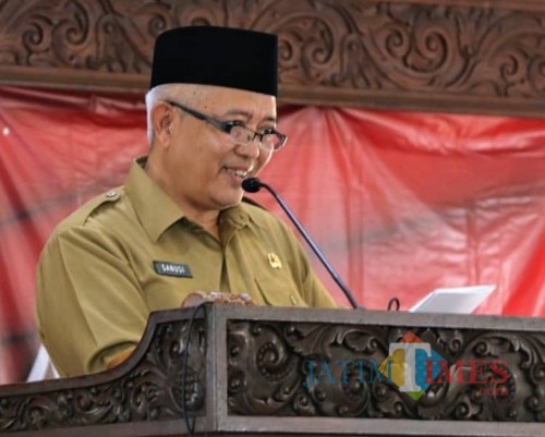 Plt Bupati Malang Sanusi saat memberikan sambutannya di acara sosialisasi 4 pilar MPR RI (Nana)
