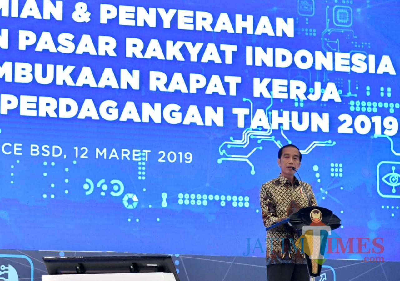 Presiden Jokowi saat membuka Rakernas Kemendag 2019 di Jakarta. (Foto: Humas Pemkot Malang for MalangTIMES)