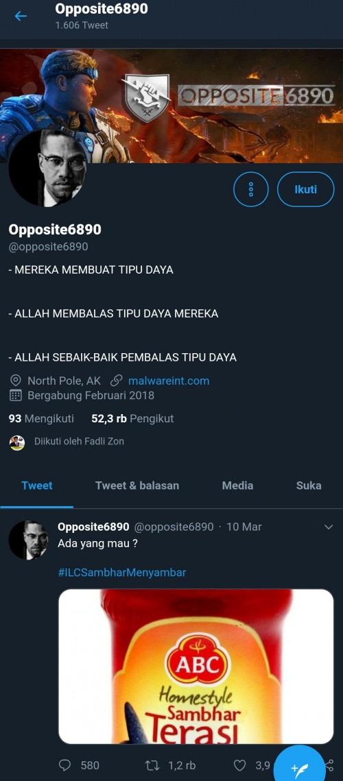 Screenshot akun @Opposite6890 dengan postingan terakhir tertanggal 10 Maret 2019 (@Opposite6890)
