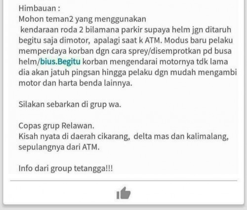 Imbauan modus kejahatan baru yang menyebar di medsos. (ist)