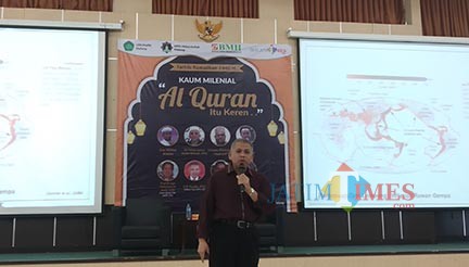 Dekan Fakultas MIPA Universitas Brawijaya Malang, Adi Susilo PhD saat menjadi pemateri dalam acara Tarkhib Ramadan 1440 H yang digelar di Auditorium Rumah Singgah Lantai 4 Gedung Pasca Sarjana UIN Malang (Pipit Anggraeni/MalangTIMES).