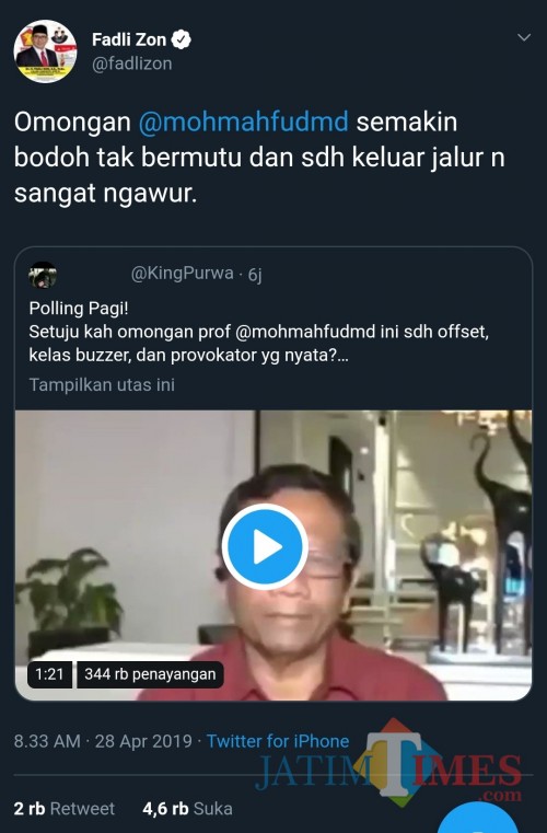 Screenshot akun Fadli Zon (@fadlizon)