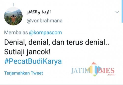 Salah satu kalimat ungkapan yang dilontarkan warganet di twitter (@twitter).