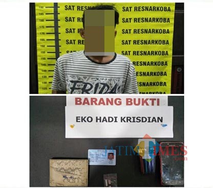 Eko Hadi Krisdian tersangka beserta barang bukti narkoba saat disita polisi, Kabupaten Malang (Foto : Humas Polres Malang for MalangTIMES)
