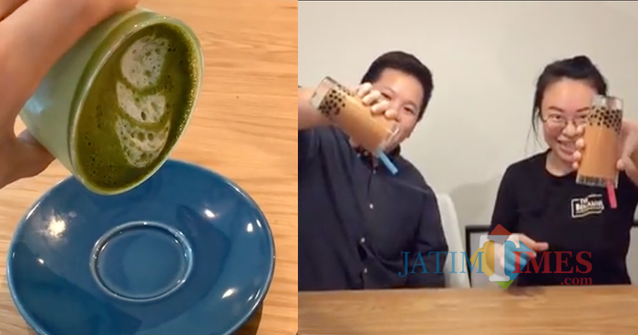 Konsumen saat menunjukkan minuman menentang gravitasi. (Foto: istimewa)
