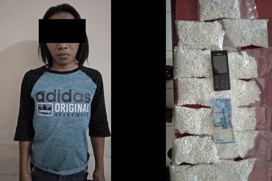Tersangka berikut barang bukti ketika diamankan di Mapolres Kediri. (Foto: Istimewa)