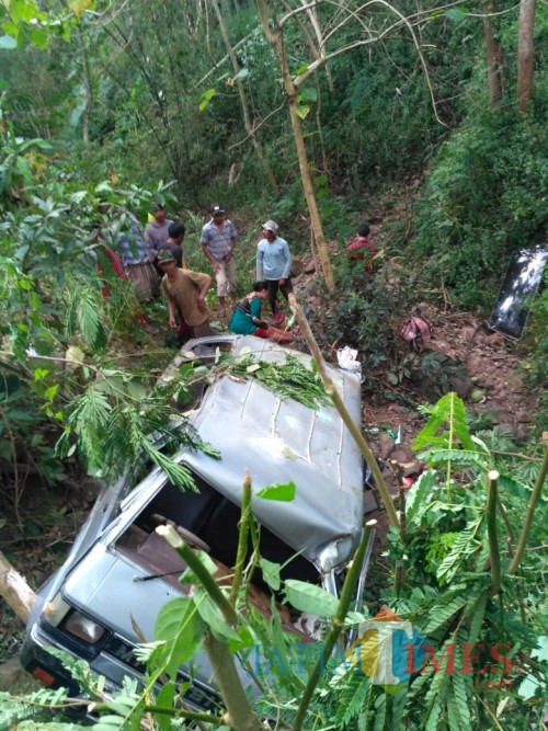 Mobil L 300 yang terjun ke jurang (Foto: Sony Haryono / SitubondoTIMES)