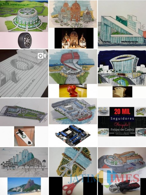 Screenshot karya Felipe, arsitek yang berangkat dari ide barang sehari-hari. (@felipedecastro.arq)
