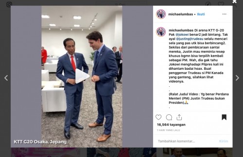 Momen keakraban Presiden Joko Widodo (Jokowi) dengan Perdana Menteri (PM) Kanada Justin Trudeau. (Foto: instagram @michaelumbas)