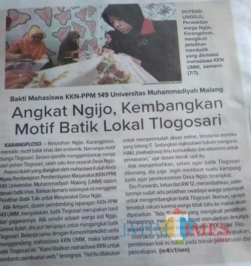 Artikel yang menjadi bukti tindakan klaim sepihak yang dilakukan KKN-PPM 149 Universitas Muhammadiyah Malang. (Foto: Dokumen MalangTIMES)