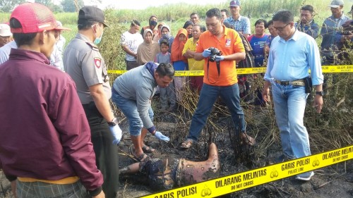 Proses olah TKP yang dilakukan oleh anggota Polres Jombang di lokasi penemuan mayat korban. (istimewa)