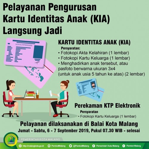 Pengumuman layanan pengurusan e-KTP dan KIA di Balai Kota Malang pada akhir pekan ini. (Istimewa).