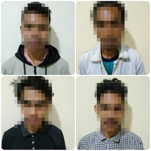 Keempat tersangka kasus penganiayaan dengan tindak kekerasan saat diamankan polisi. (Foto : Humas Polres Malang for MalangTIMES)