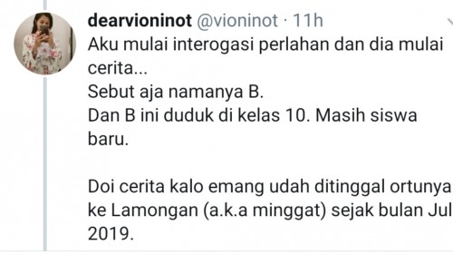 Potingan thread siswa SMK di Kota Malang tak punya tempat tinggal (source: twitter @vionitnot)