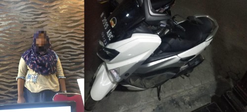 Tersangka beserta barang bukti sepeda motor hasil penggelapan saat diamankan polisi. (Foto : Polsek Pakis for MalangTIMES)