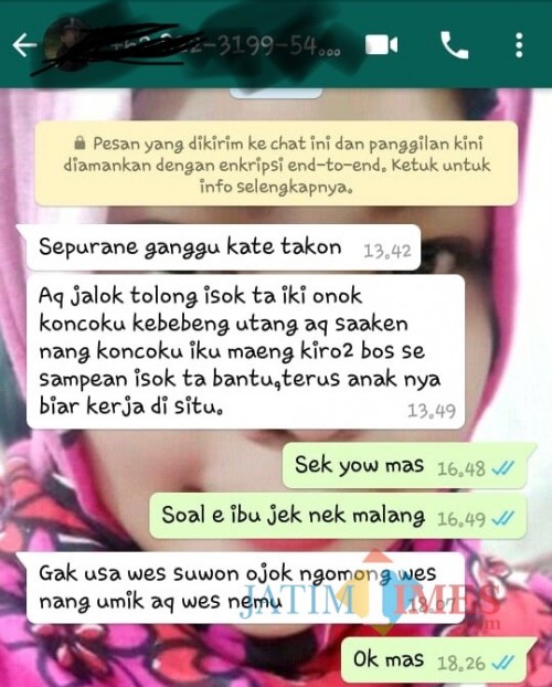 Percakapan whatsapp oknum Satpol PP dengan PSK