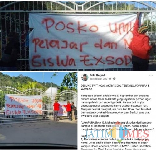 Tangkapan layar akun FB Dandhy Dwi Laksono (DDL) atas debunk Frizt terkait kerusuhan Papua.