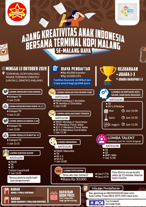 Flyer Ajang Kreativitas Anak Indonesia Bersama Terminal Kopi Malang se-Malang Raya. (Foto: istimewa)