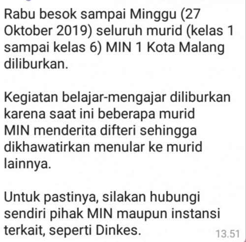 Tangkapan layar pesan singkat di WhatsApp