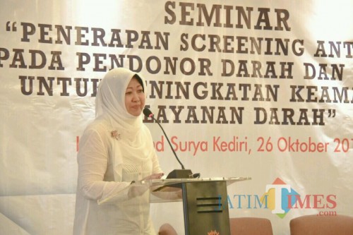Wakil Wali Kota Kediri Lilik Muhibbah saat memberikan sambutan. (eko Arif s /JatimTimes)