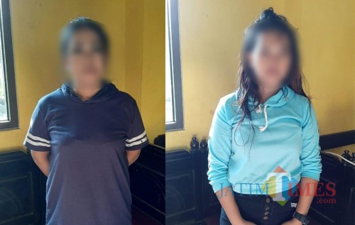 Kedua tersangka beserta barang bukti tindak pidana perdagangan orang saat diamankan polisi (Foto : Humas Polres Malang for MalangTIMES)