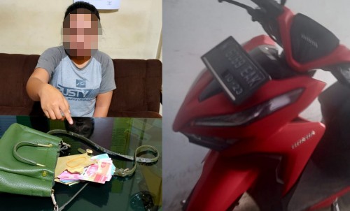 Tersangka penggelapan dan penipuan Mei Wulandari (25) sepeda motor yang telah diamankan Unit Reskrim Polsek Singosari beserta barang bukti. (Foto: Humas Polres Malang for MalangTimes)
