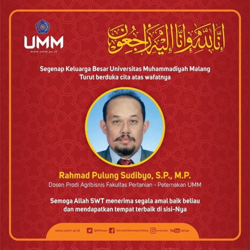 Kabar duka Dosen Prodi Agribisnis Fakultas Pertanian dan Peternakan UMM Rahmad Pulung Sudibyo SP MP. (Foto: Instagram ummcampus)