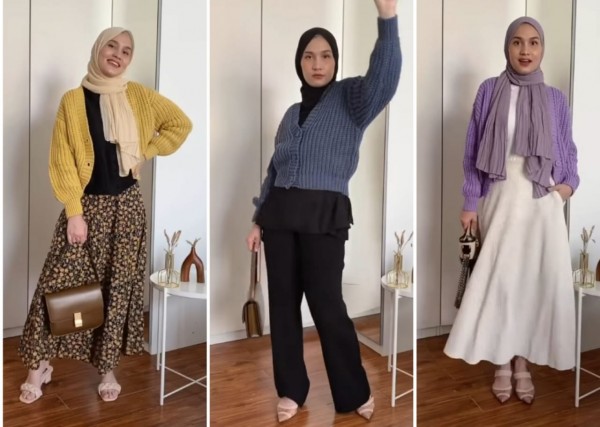 Styling session outfit knit cardigan ala hijabers Dwi Handayani. (Foto: Instagram @dwihandaanda).