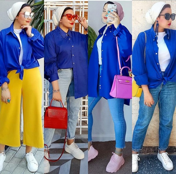 Styling one shirt dengan 4 gaya berbeda ala influencer Hajar Gamal. (Foto: Instagram @hajargmal).