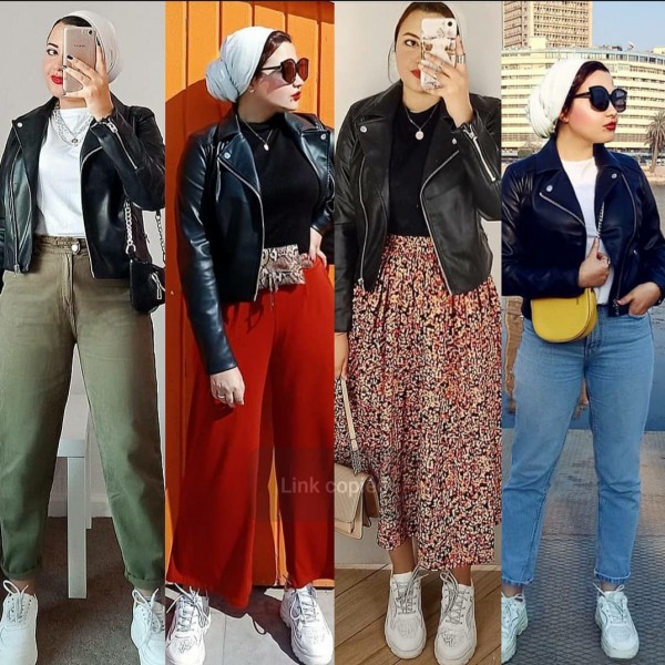 Mix and match leather jacket ala influencer Hajar Gamal. (Foto: Instagram @hajargmal).
