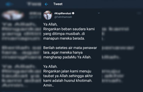 Cuitan Fahri Hamzah (@fahrihamzah) di twitter pada Rabu (31/10/2018) pagi.