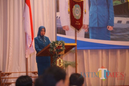 Ketua TP PKK Kota Malang Widayati Sutiaji saat memberikan sambutan. (Foto: Humas Pemkot Malang for MalangTIMES)