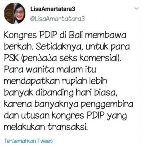 Postingan @LisaAmartatara3 yang membuat heboh masyarakat Bali dan kader PDI-Perjuangan