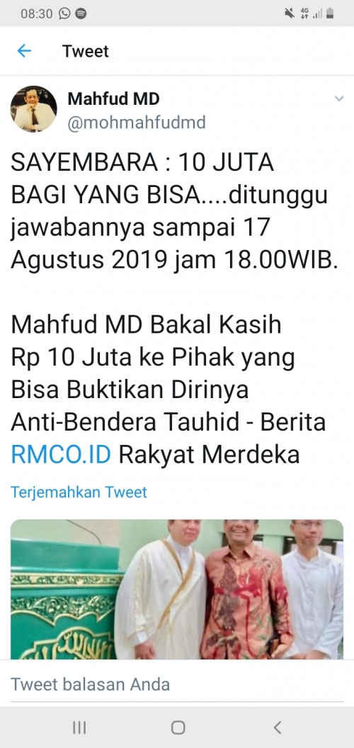 Cuitan Mahfud MD di twitter yang memuat sayembara berhadiah Rp 10 juta (@mahfudmd)Mahfydm
