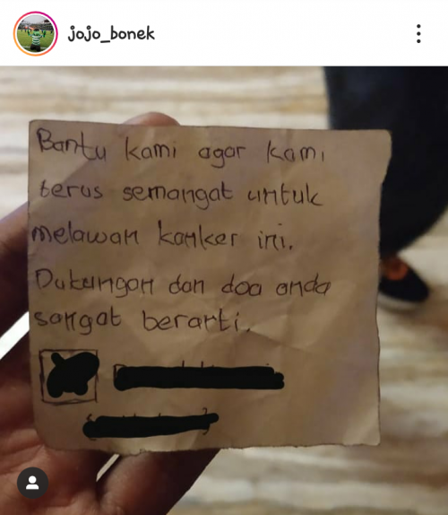Secarik surat yang diupload di akun Instagram Jojo Bonek
