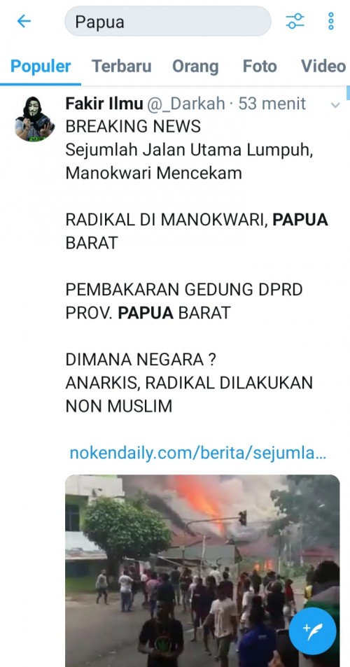 Cuitan warganet di Twitter terkait insiden Manokwari menjadi trending topic. (@twitter)