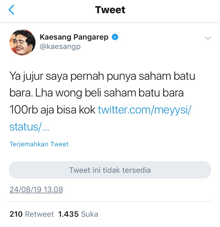 Status Kaesang dalam twitternya.