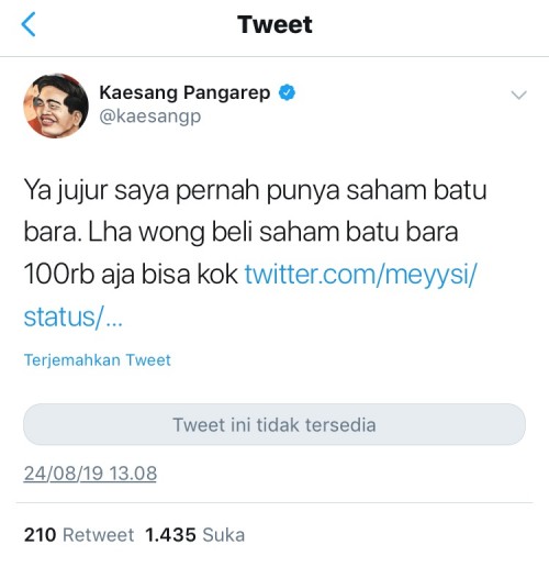 Status Kaesang dalam twitternya.