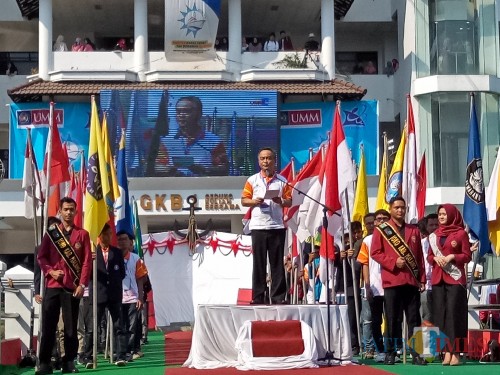 Direktur Kemahasiswaan Ditjen Belmawa Kemenristekdikti, Didin Wahidin saat memberi sambutan dalam pembukaan KKCTBN 2019. (Foto: Imarotul Izzah/MalangTIMES)