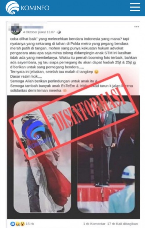 Tangkapan layar situs Kominfo terkait kabar hoax Jokowi Lecehkan bendera merah putih (kominfo.go.id)