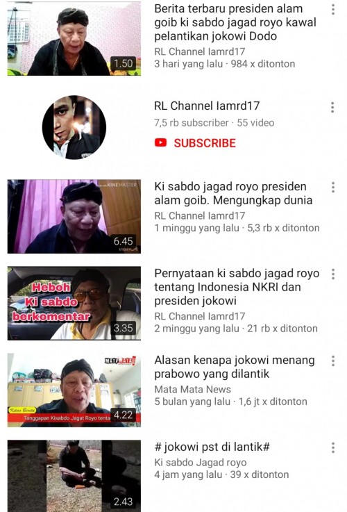 Tangkapan layar akun YouTube Ki Sabdo