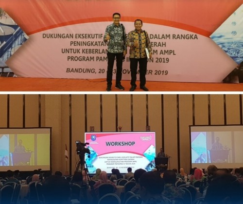 Kepala DPKPCK Kabupaten Malang Wahyu Hidayat (kiri atas) bersama Dirut Perumda Tirta Kanjuruhan Syamsul Hadi dalam workshop terkait sanitasi dan air bersih, beberapa waktu lalu (DPKPCK for MalangTimes)