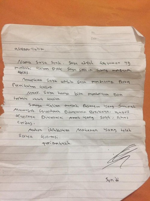 Surat yang diberikan kepada pengantin. (Foto: @pebriansyahW)